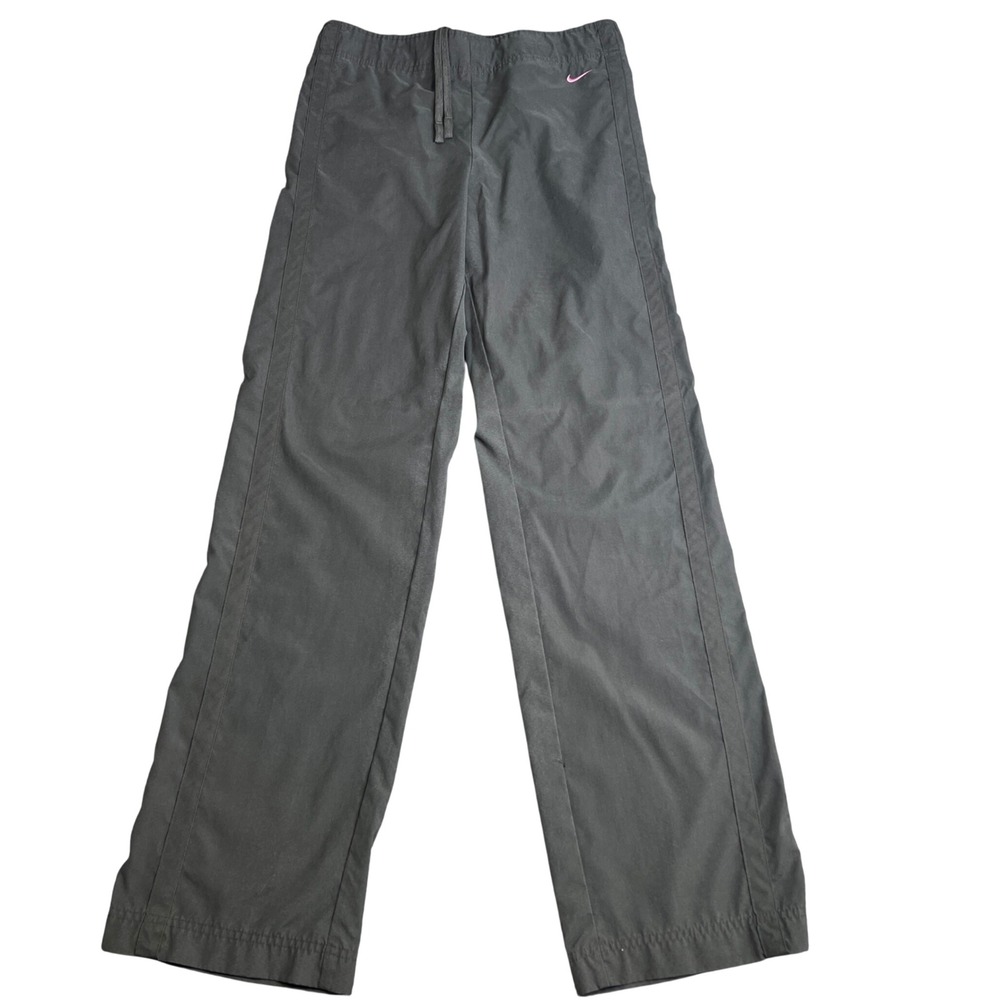 Vintage Nike Womens Track Pants Charcoal Grey Pink Swoosh Drawstring Sz M 920220